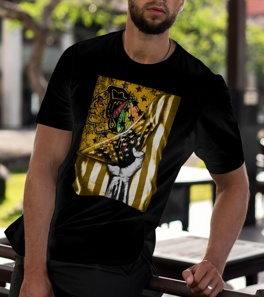 Flag Chicago Blackhawks Stars And Stripes Iconic T-Shirt