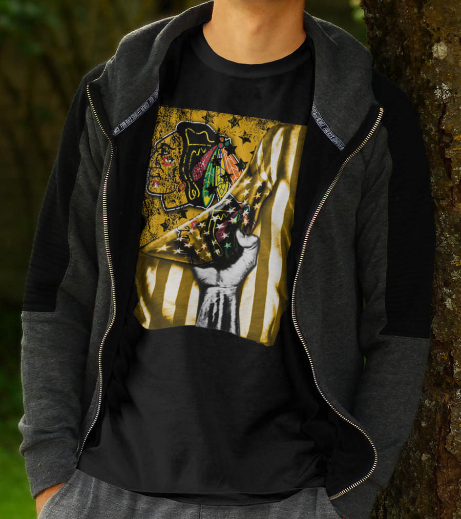 Flag Chicago Blackhawks Stars And Stripes Iconic T-Shirt