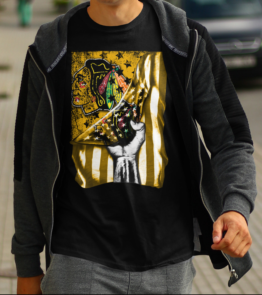 Flag Chicago Blackhawks Stars And Stripes Iconic T-Shirt