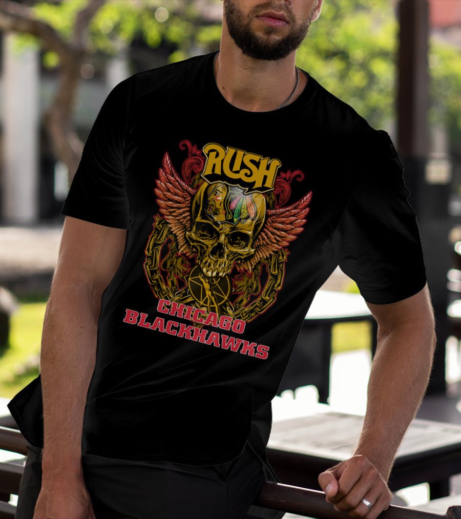 Rush Chicago Blackhawks Skull Wings T-Shirt