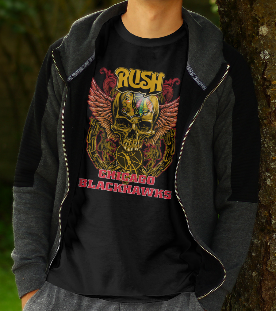 Rush Chicago Blackhawks Skull Wings T-Shirt