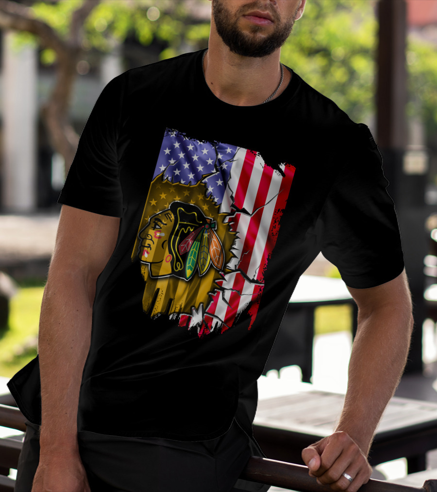 Flag Chicago Blackhawks American T-Shirt