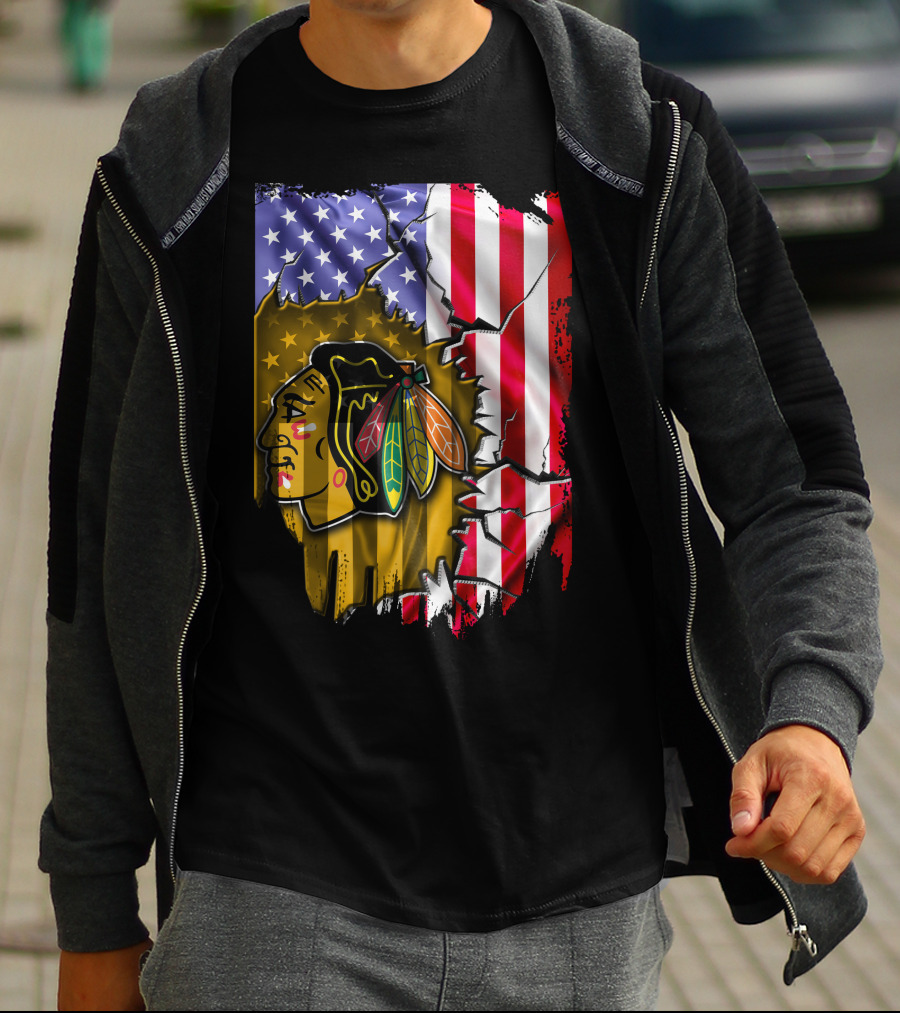 Flag Chicago Blackhawks American T-Shirt