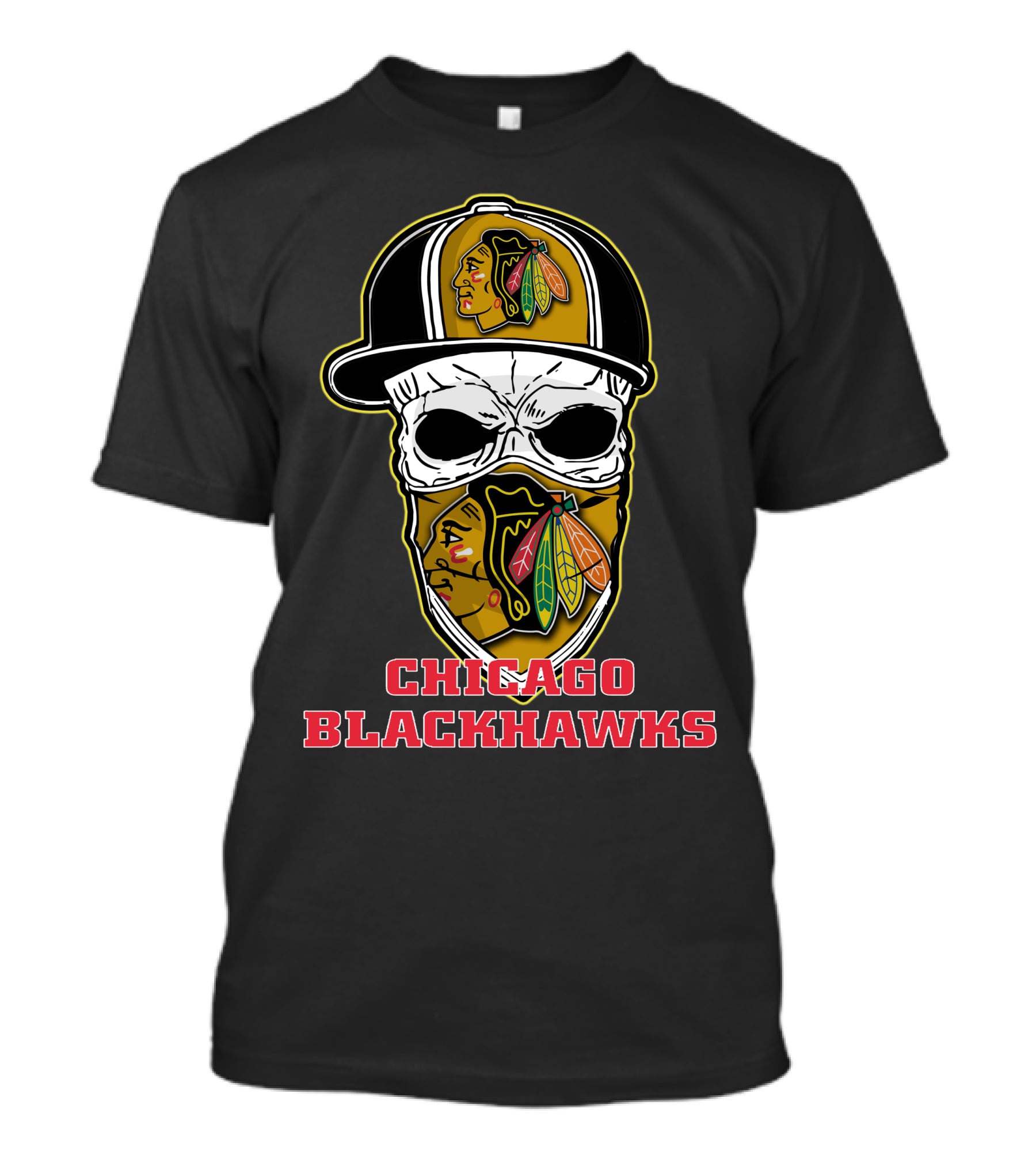 Chicago Blackhawks Skull Hat T-Shirt