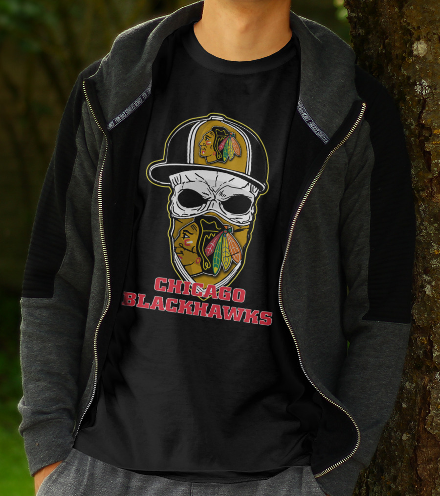 Chicago Blackhawks Skull Hat T-Shirt