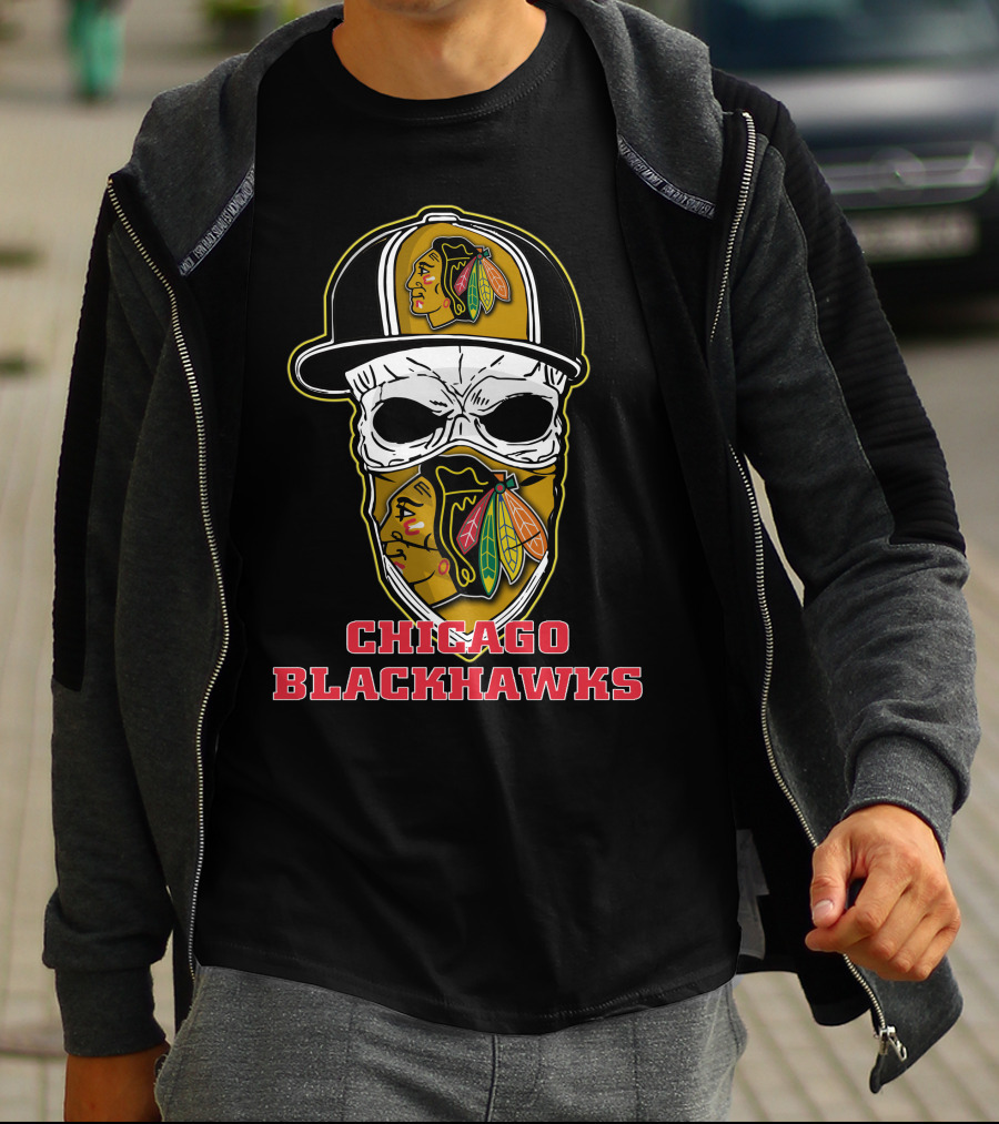Chicago Blackhawks Skull Hat T-Shirt