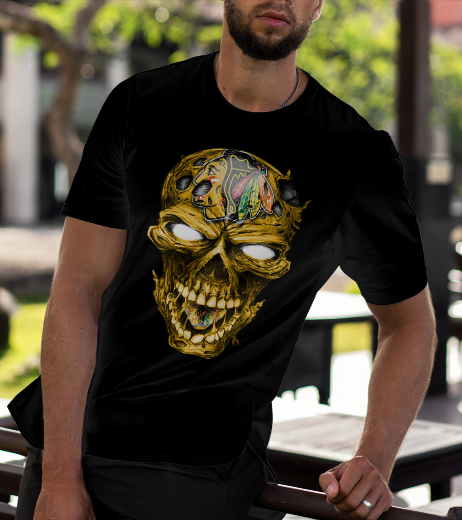Skull Chicago Blackhawks Head T-Shirt