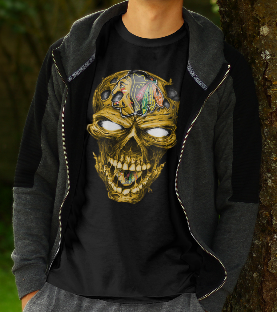 Skull Chicago Blackhawks Head T-Shirt