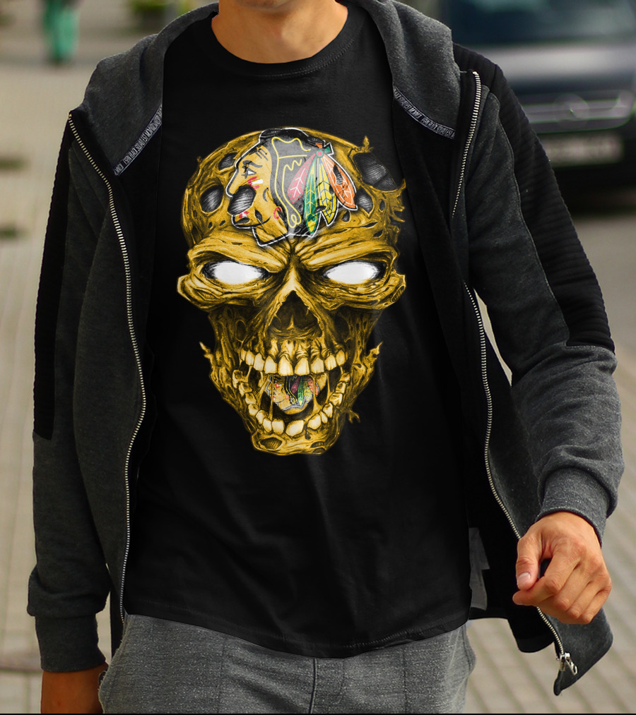 Skull Chicago Blackhawks Head T-Shirt