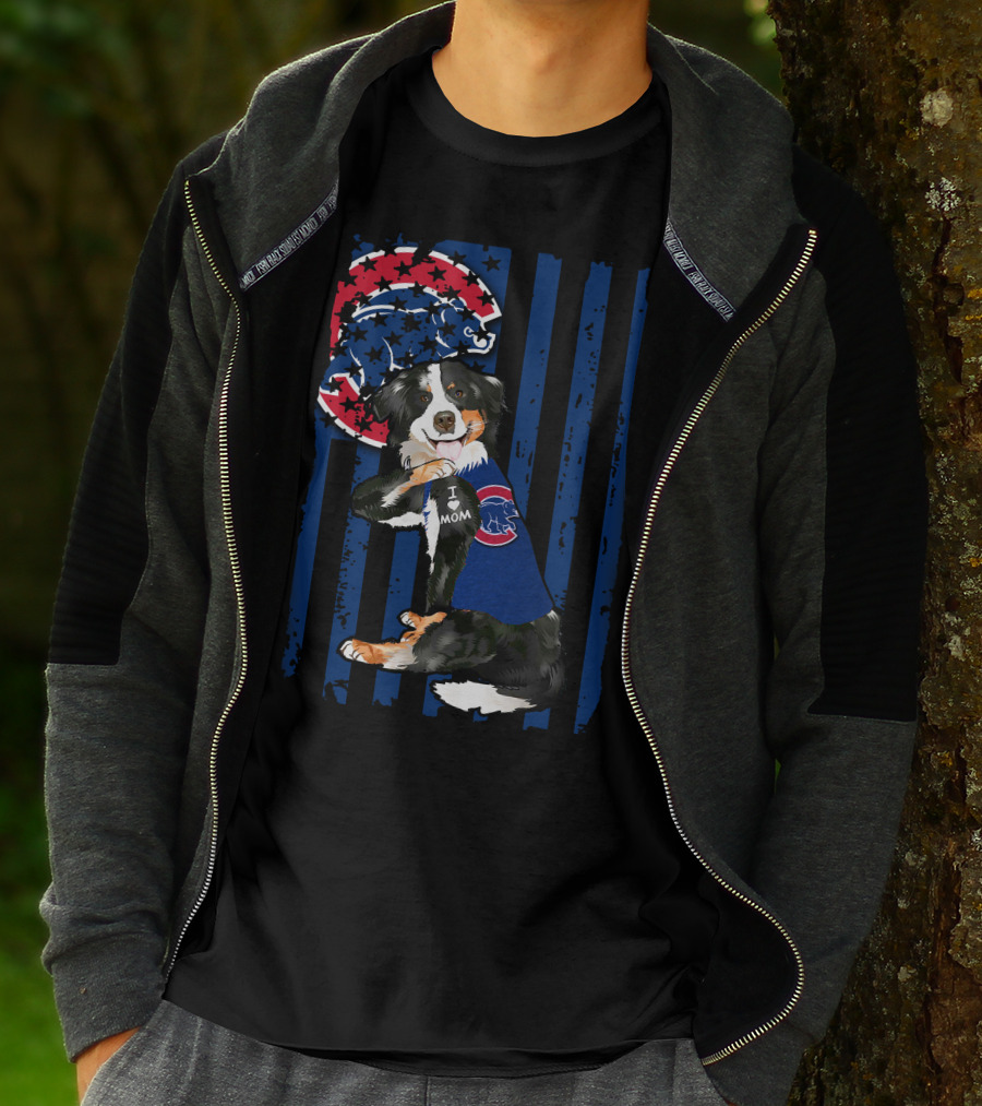 Border Collie I Love Mom Chicago Cubs Fan T-Shirt