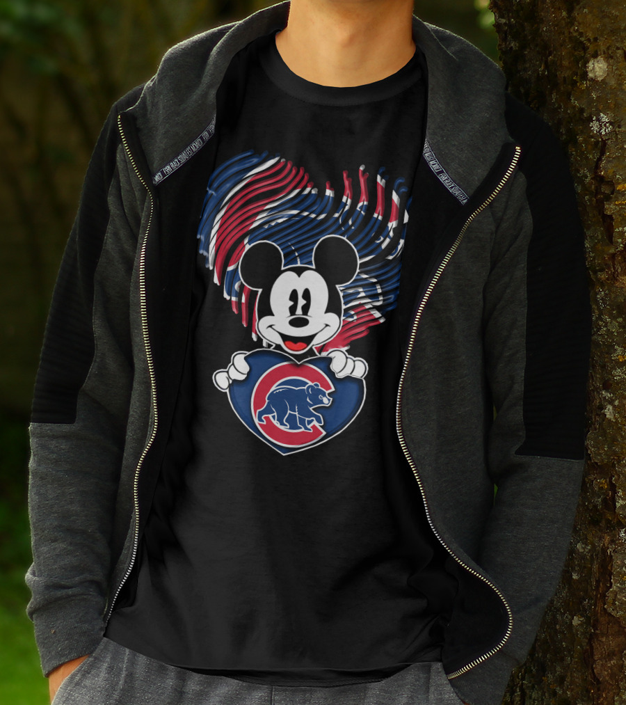 Mick Mouse Chicago Cubs Bear Heart T-Shirt