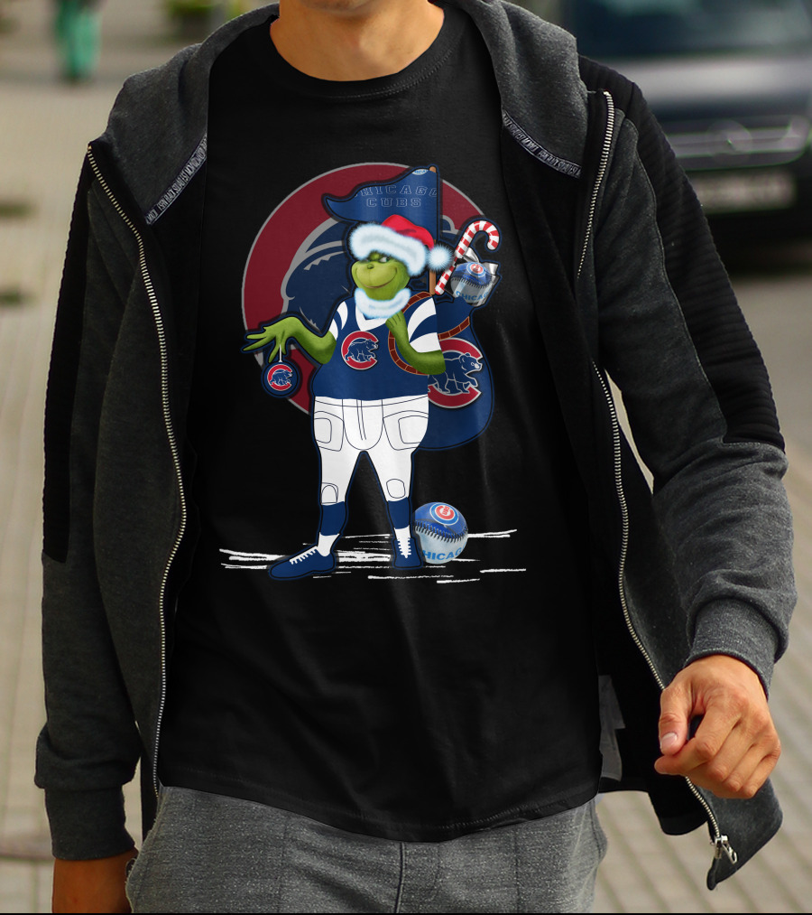 Grinchxmas Chicago Cubs Christmas Spirit With Santa Hat And Candy Cane T-Shirt