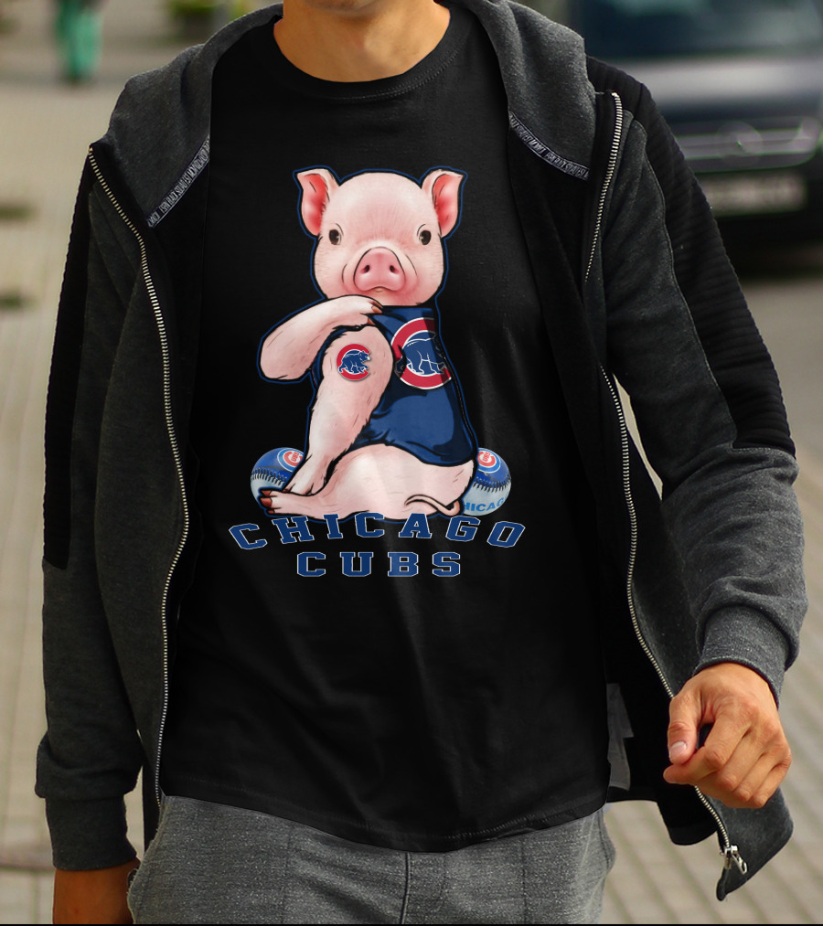 Chicago Cubs Pig With Logo And Baseball Elements T-Shirt