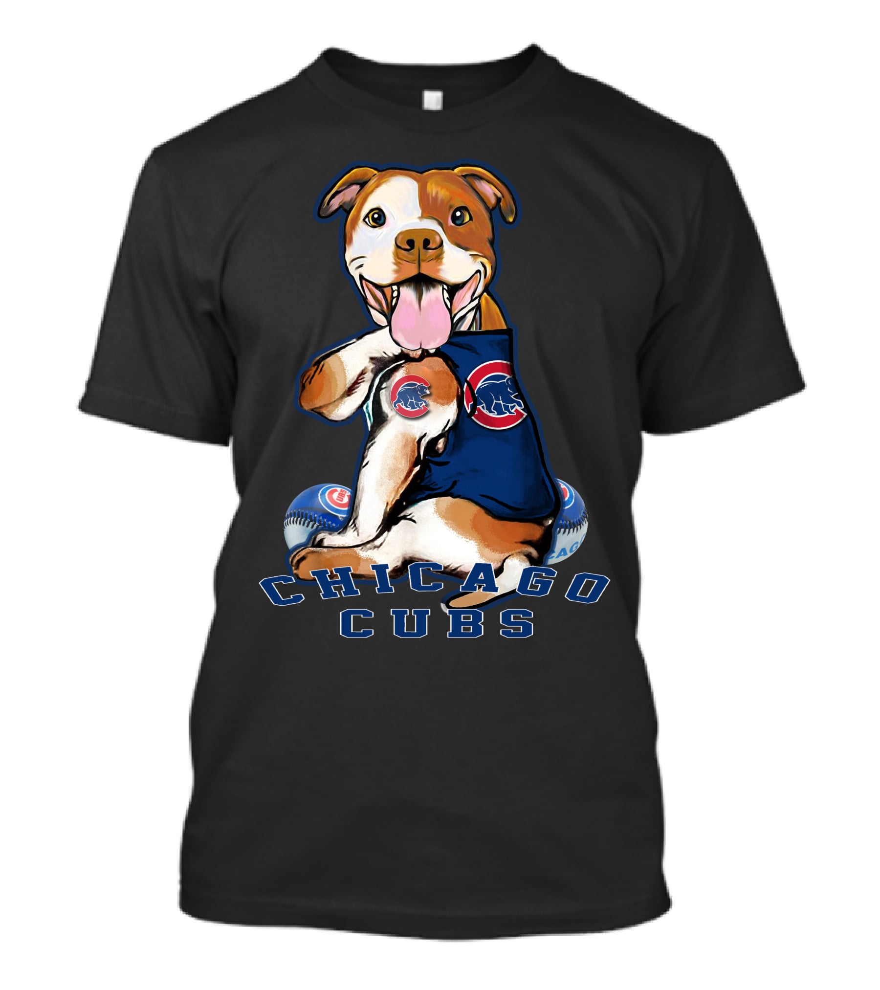Pittbull Chicago Cubs Mascot With Baseballs T-Shirt