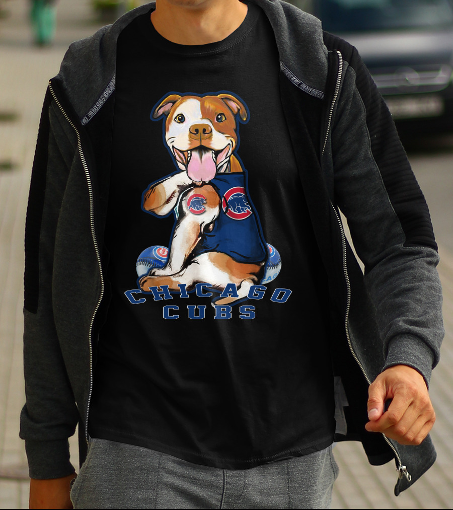 Pittbull Chicago Cubs Mascot With Baseballs T-Shirt