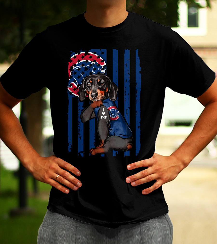 I Love Mom Dachshund Chicago Cubs American Flag T-Shirt