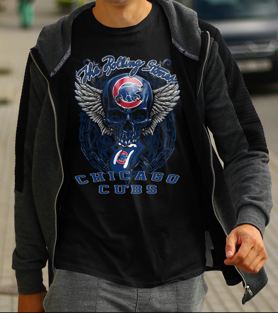 The Rolling Stones Chicago Cubs Skull Wings Logo Mashup T-Shirt
