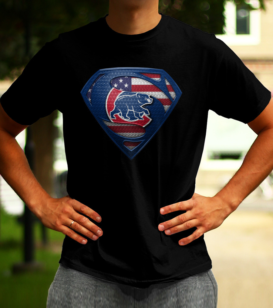 Chicago Cubs American Flag Bear Superhero T-Shirt