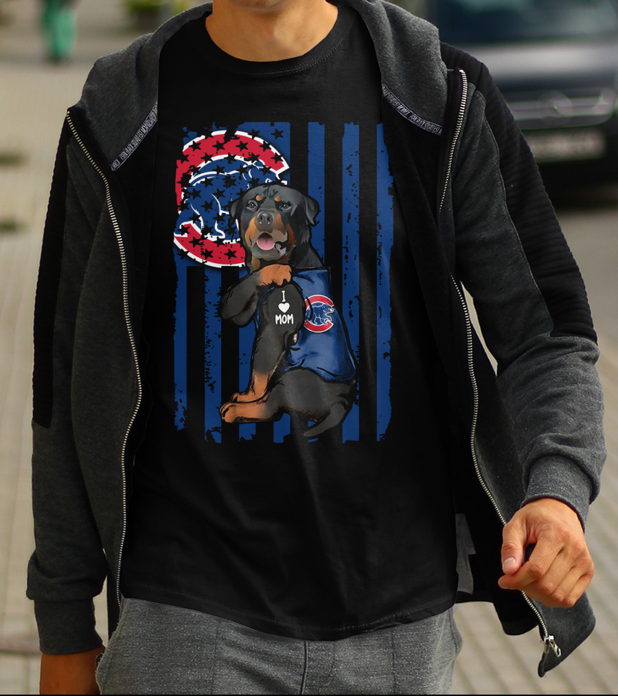 Rottweiler I Love Mom Chicago Cubs Blue Stripes T-Shirt