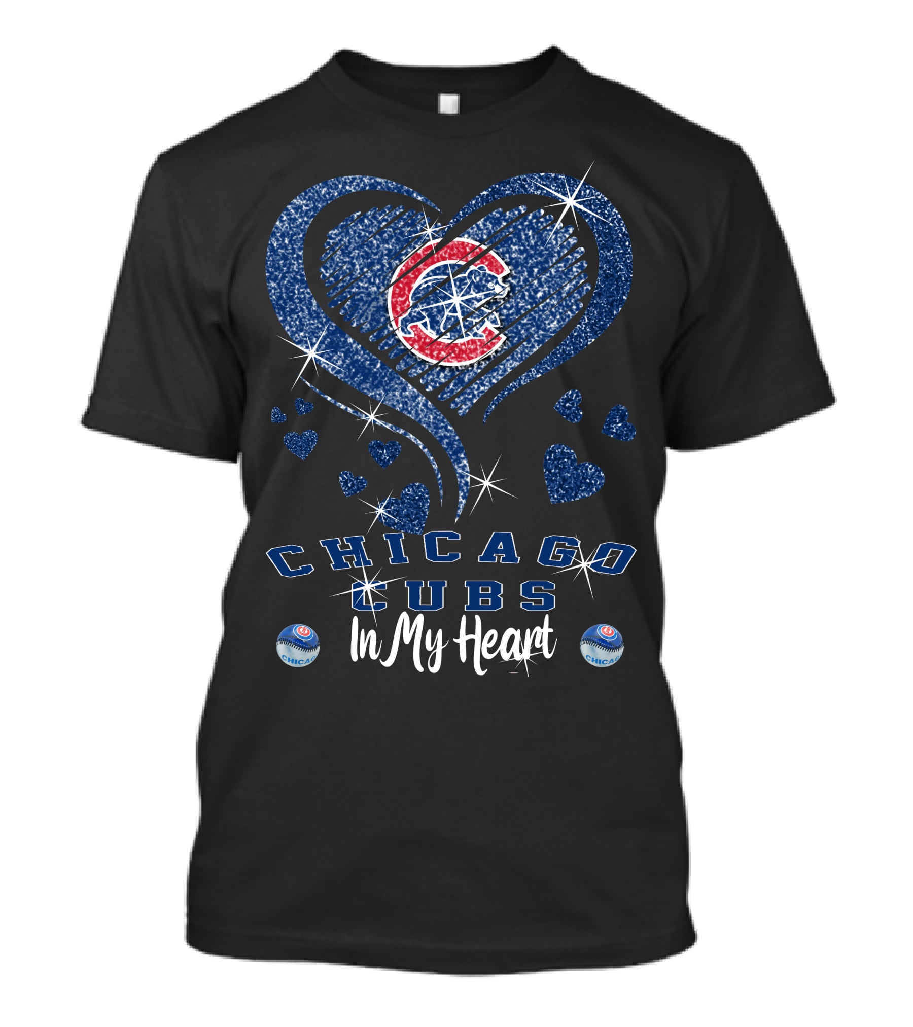 Chicago Cubs In My Heart With Sparkling Blue Heart T-Shirt