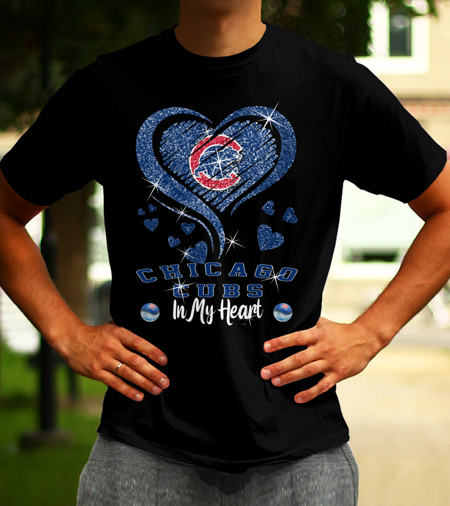 Chicago Cubs In My Heart With Sparkling Blue Heart T-Shirt