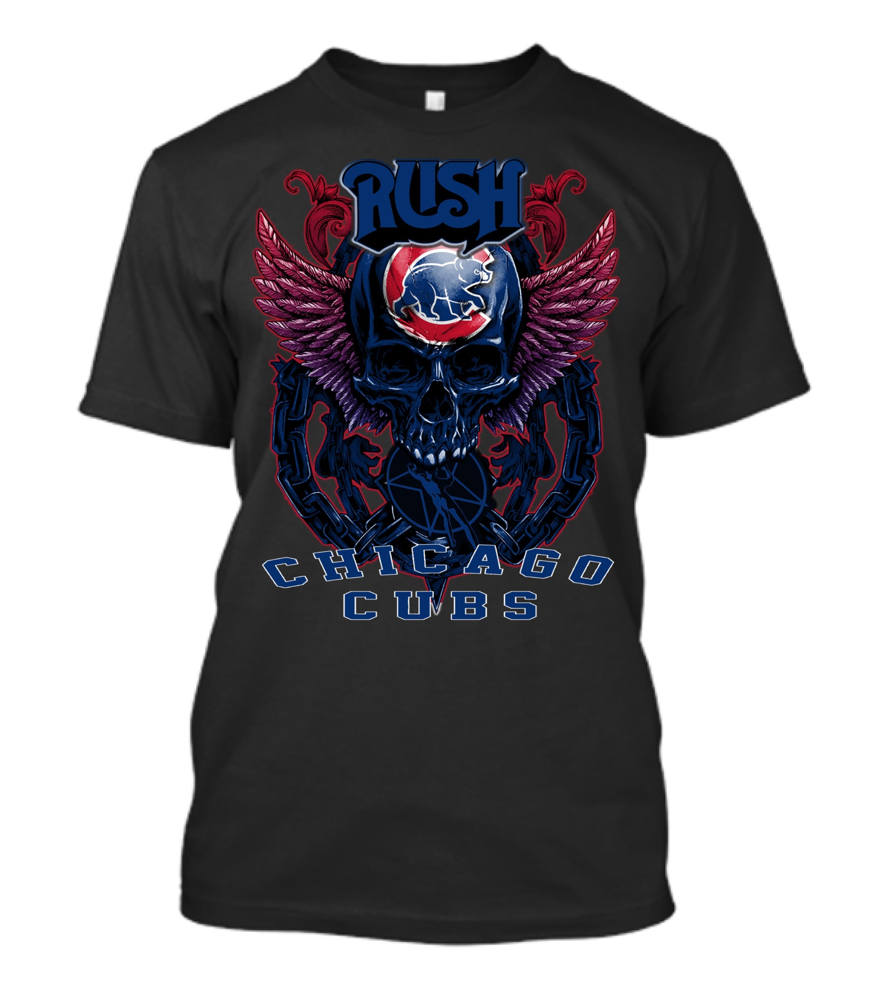 Rush Chicago Cubs Skull Wings Baseball T-Shirt