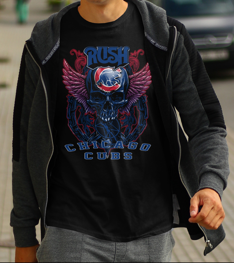 Rush Chicago Cubs Skull Wings Baseball T-Shirt