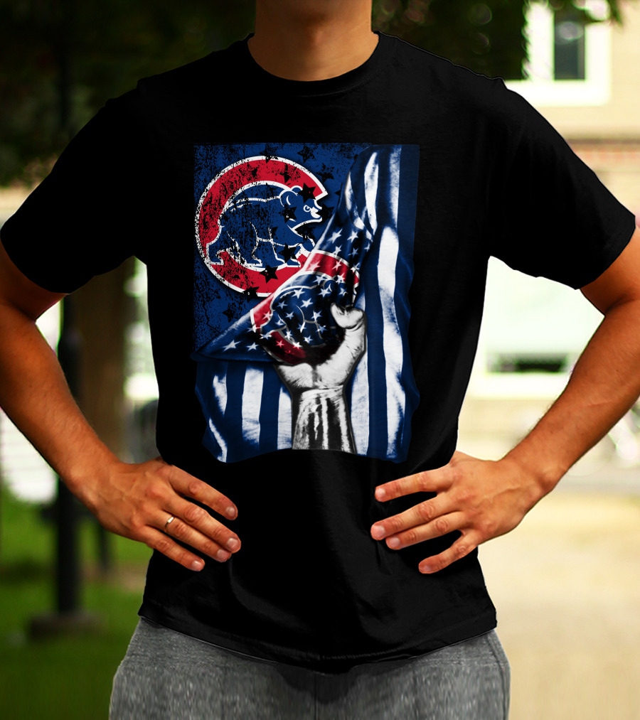 Chicago Cubs American Flag Blue Bear Emblem T-Shirt