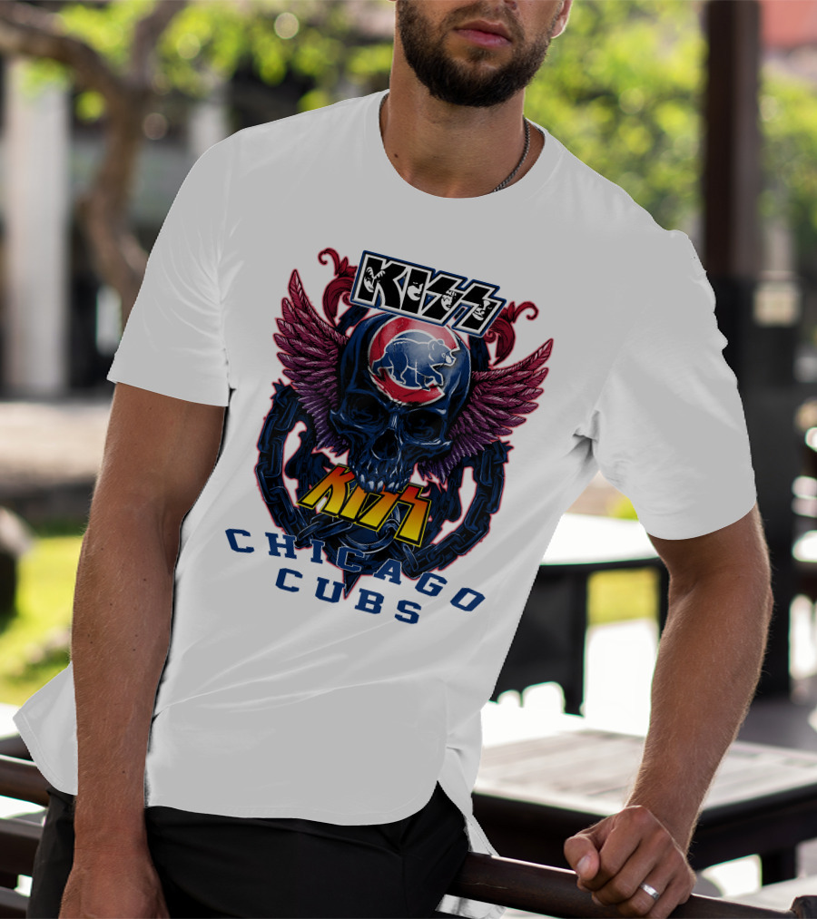 Kiss Chicago Cubs Skull Wings T-Shirt
