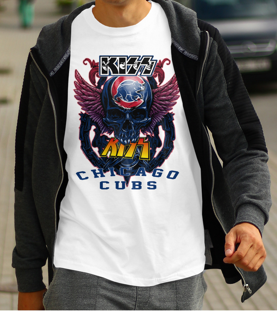 Kiss Chicago Cubs Skull Wings T-Shirt