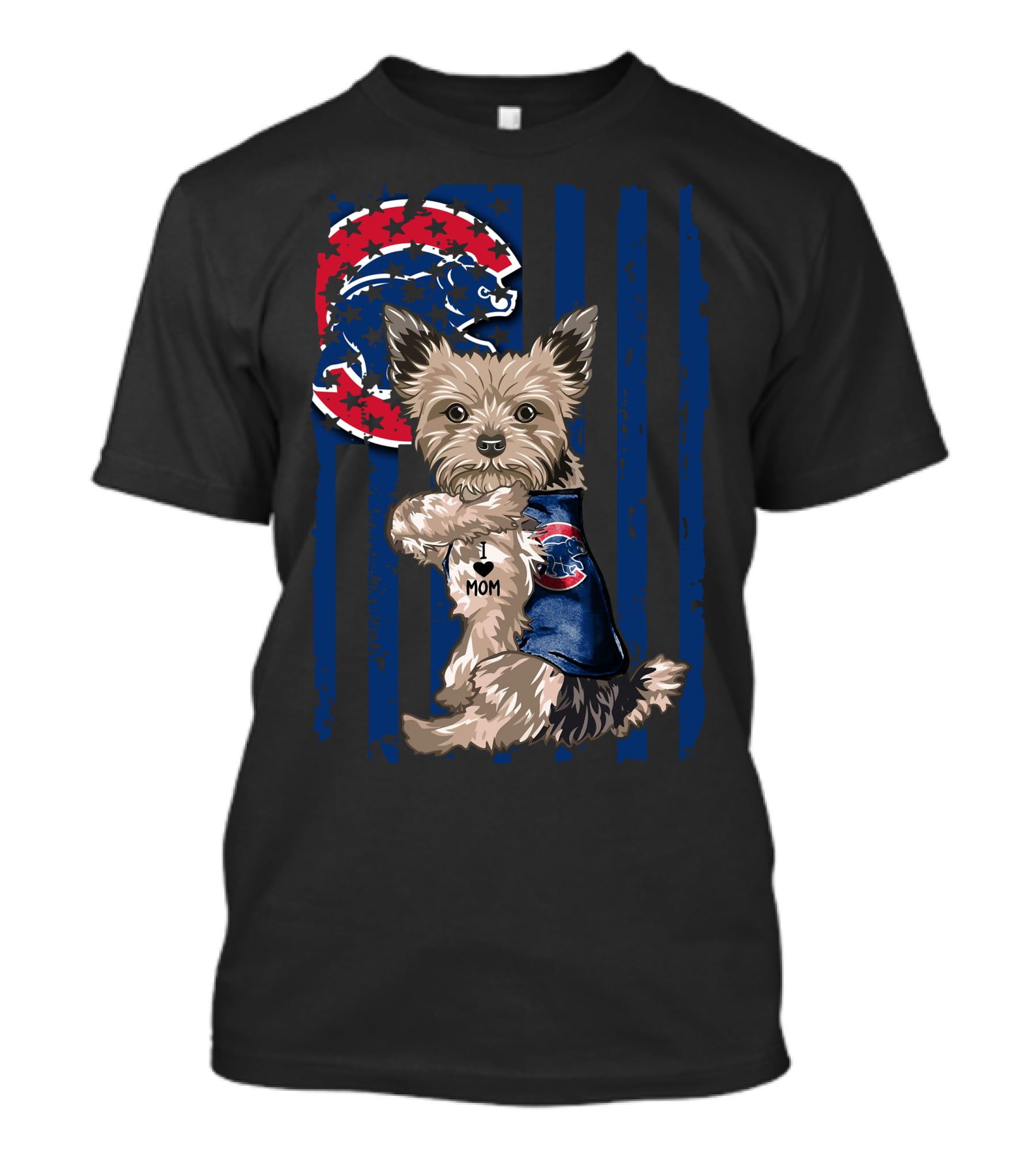 Yorkshire Terrier Wearing Chicago Cubs Vest With I Love Mom Message T-Shirt