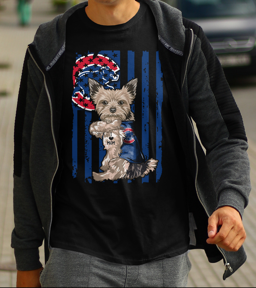 Yorkshire Terrier Wearing Chicago Cubs Vest With I Love Mom Message T-Shirt