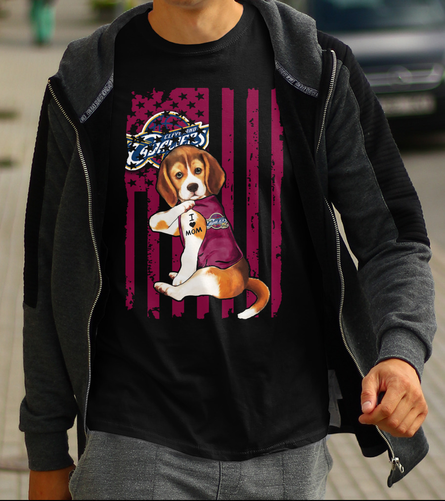 Beagle I Love Mom Cleveland Cavaliers Vintage Flag T-Shirt