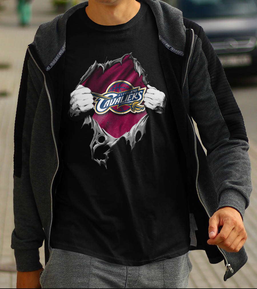 Torn Effect Cleveland Cavaliers Logo With Ripped Hands T-Shirt