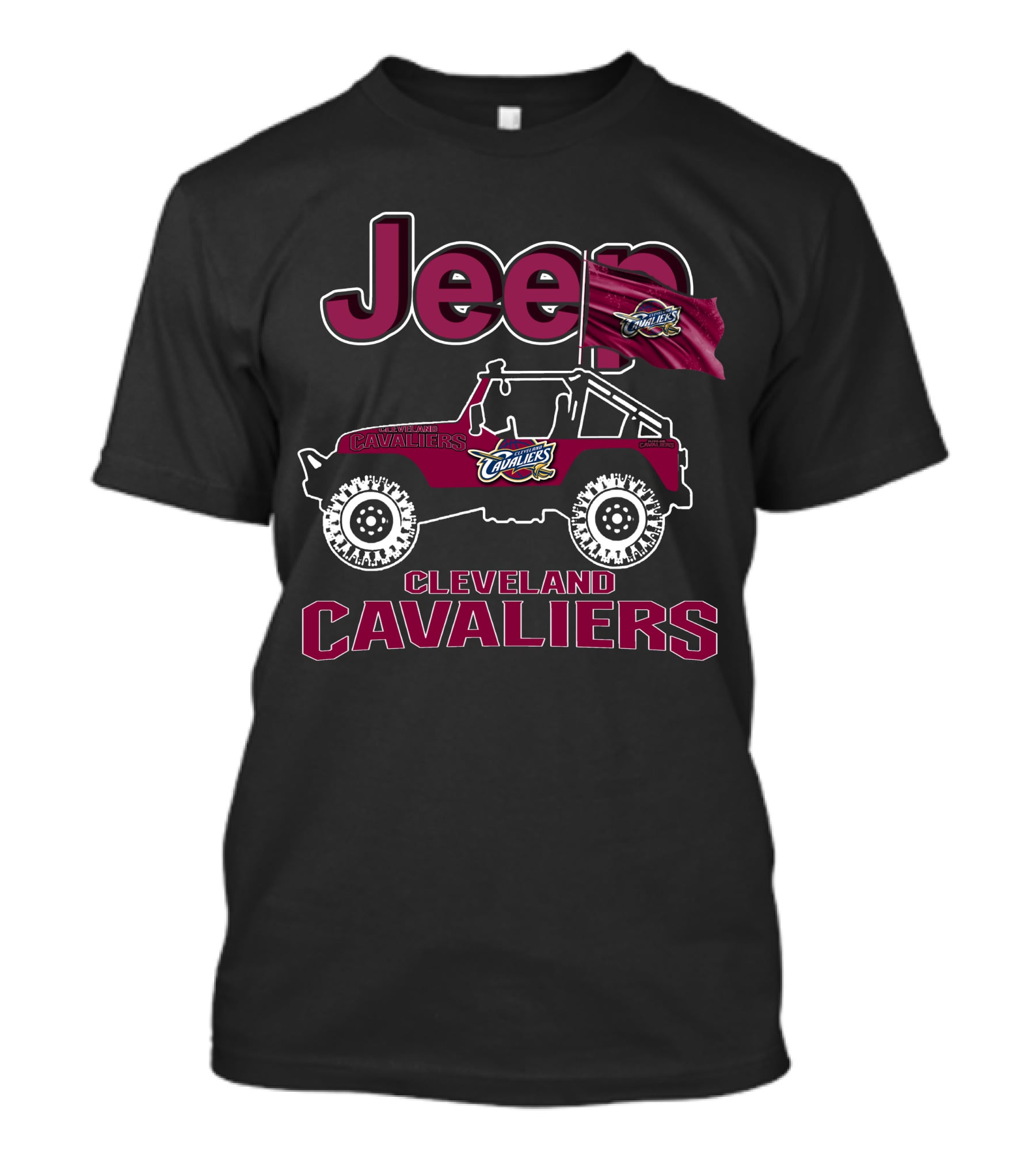 Jeep Cleveland Cavaliers Off-Road Adventure Vehicle With Team Logo Flag T-Shirt