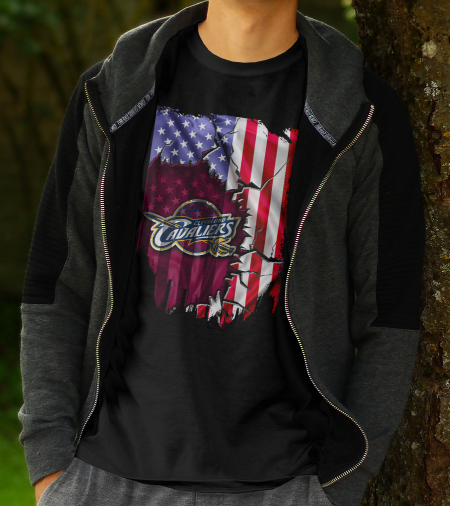 Cleveland Cavaliers USA Flag Ripped Effect T-Shirt