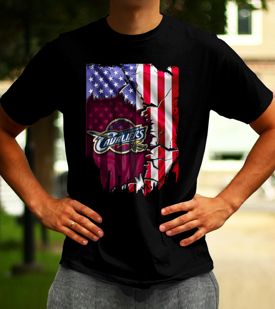Cleveland Cavaliers USA Flag Ripped Effect T-Shirt