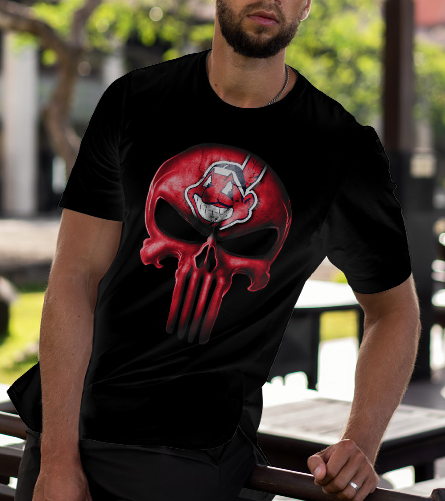 Punisher Skull With Chief Wahoo Cleveland Indians T-Shirt