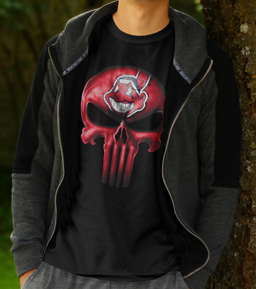 Punisher Skull With Chief Wahoo Cleveland Indians T-Shirt