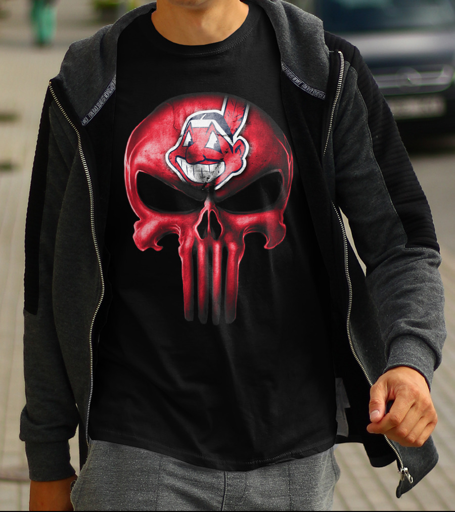Punisher Skull With Chief Wahoo Cleveland Indians T-Shirt