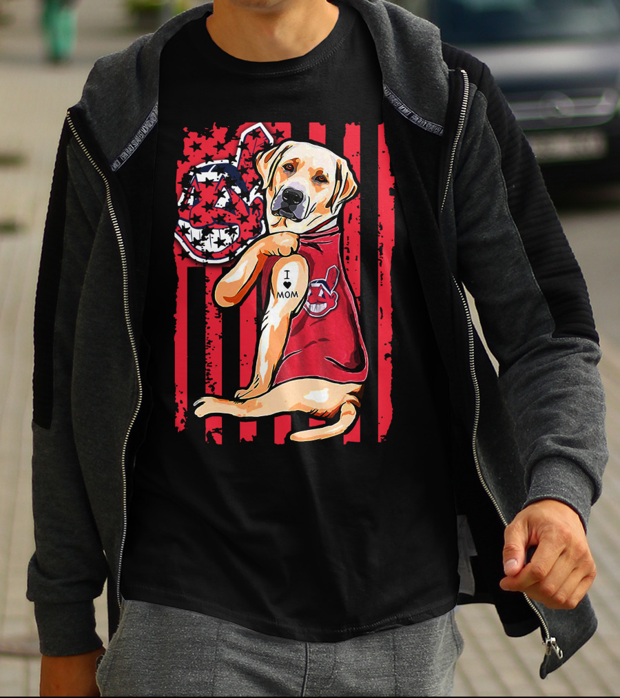 Labrador Retriever I Love Mom Cleveland Indians Red White Blue Flag T-Shirt