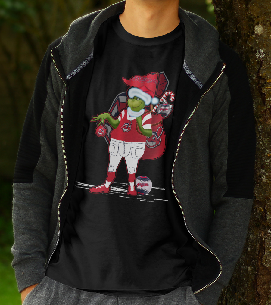 Grinchxmas Cleveland Indians Christmas Baseball Character T-Shirt