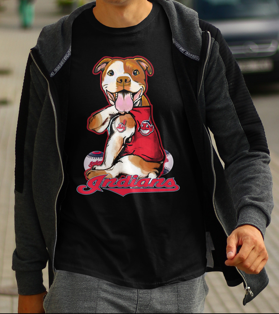 Pittbull Mascot With Cleveland Indians Baseball T-Shirt
