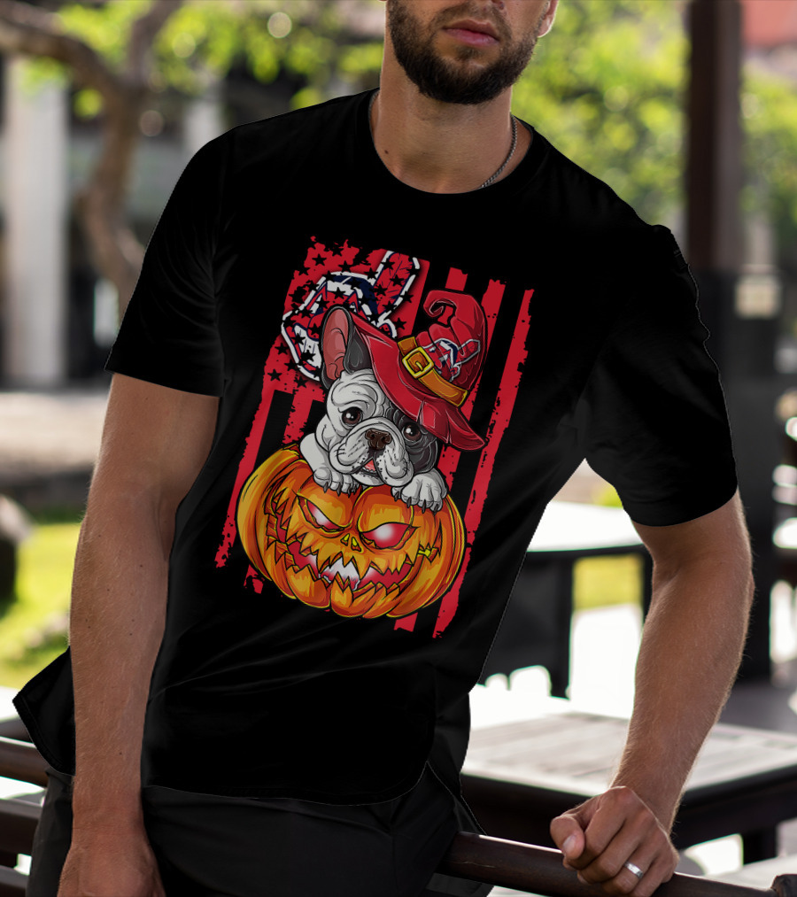Hlw Bulldog Cleveland Indians Halloween Pumpkin Wizard Hat T-Shirt