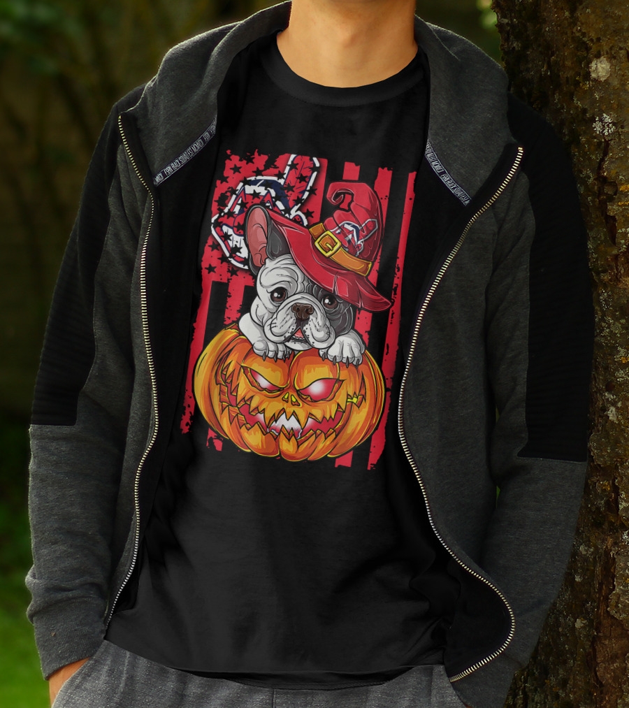 Hlw Bulldog Cleveland Indians Halloween Pumpkin Wizard Hat T-Shirt