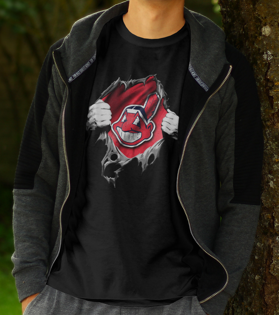 Cleveland Indians Chief Wahoo Torn Peeking Through T-Shirt