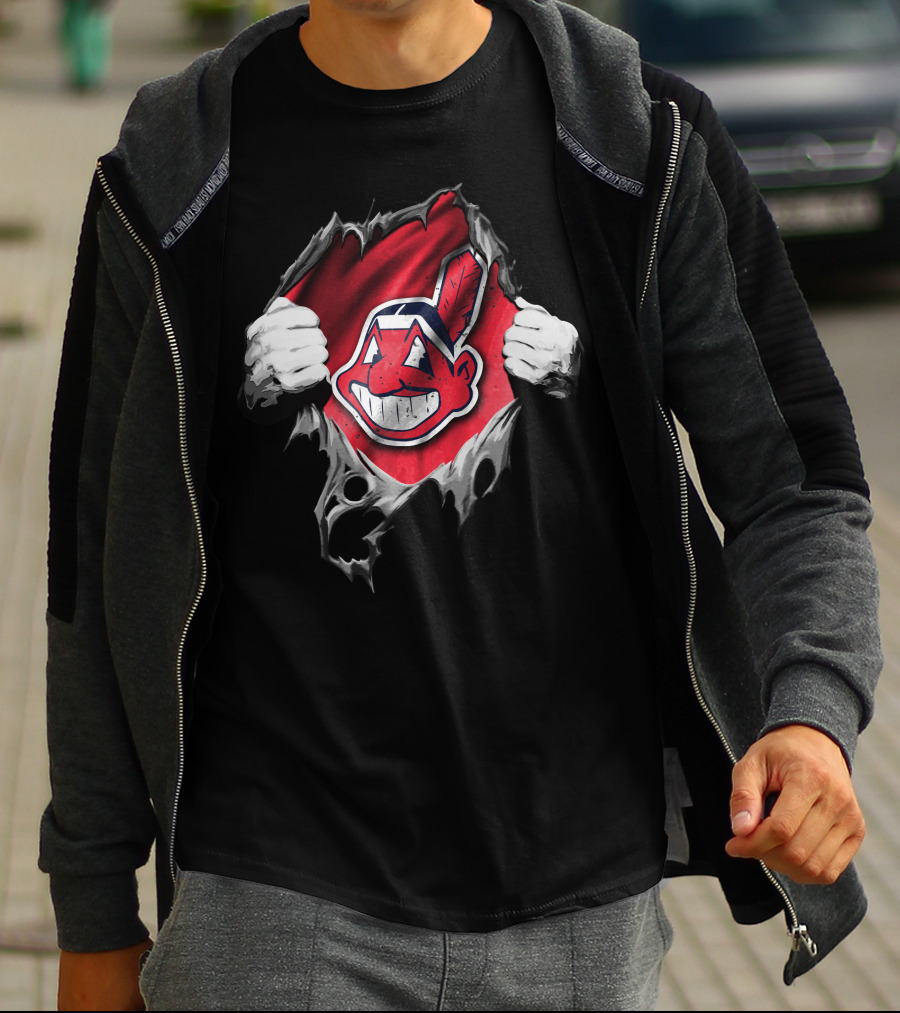 Cleveland Indians Chief Wahoo Torn Peeking Through T-Shirt