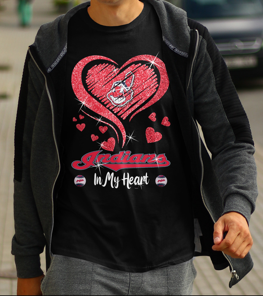 Indians In My Heart Sparkling Red Heart Baseball T-Shirt
