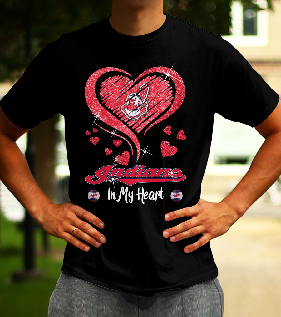 Indians In My Heart Sparkling Red Heart Baseball T-Shirt