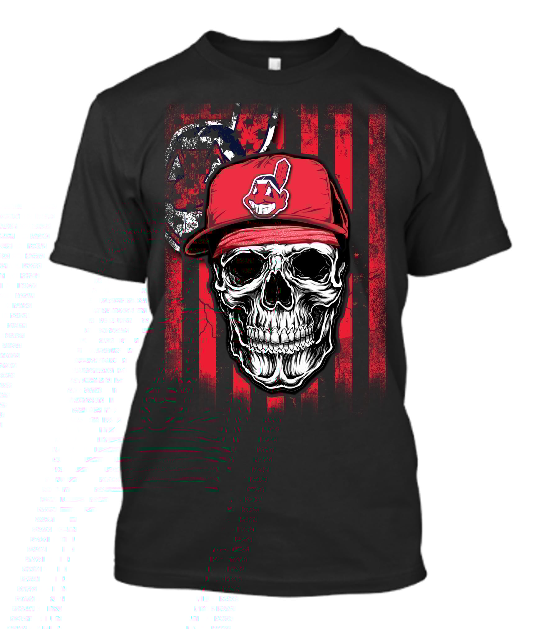Cleveland Indians Skull With Red Cap And Grunge Stripes T-Shirt